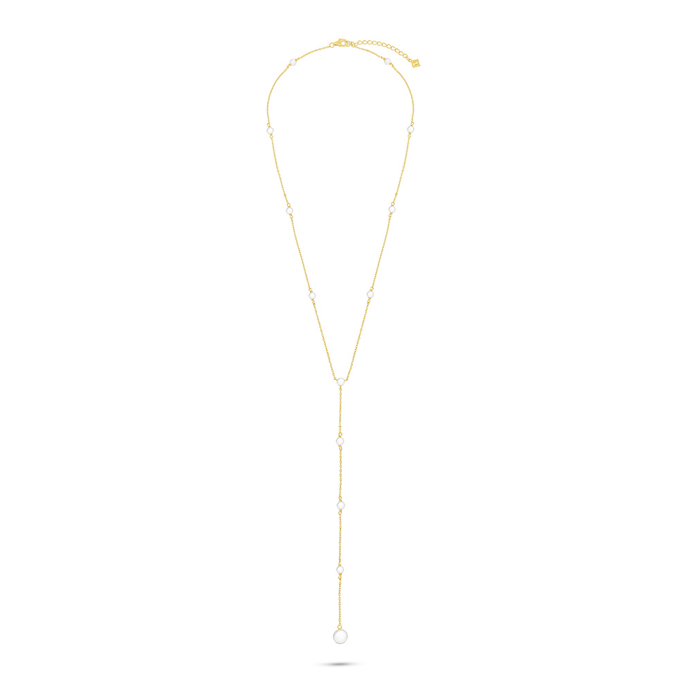 Sterling Silver 925 Necklace Golden Plated Embedded With Natural White Pearl And White Zircon 