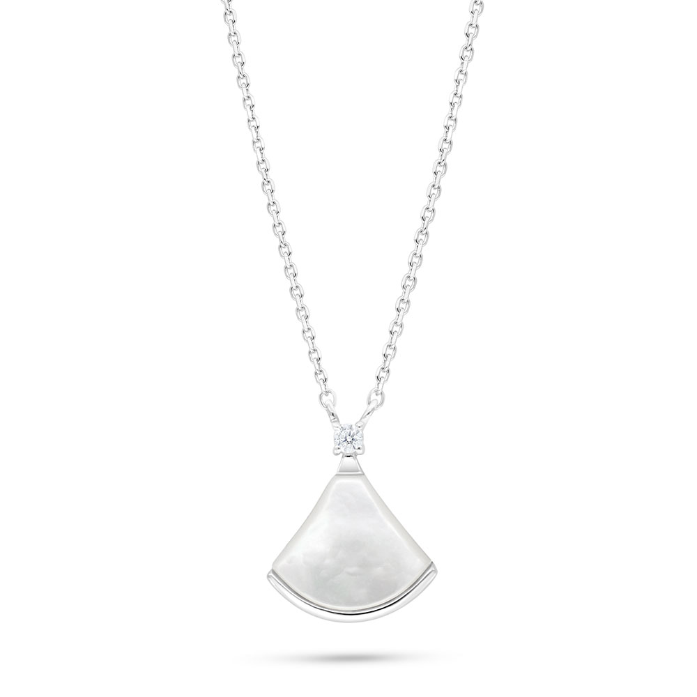 Sterling Silver 925 Necklace Rhodium Plated Embedded With White Shell And White Zircon