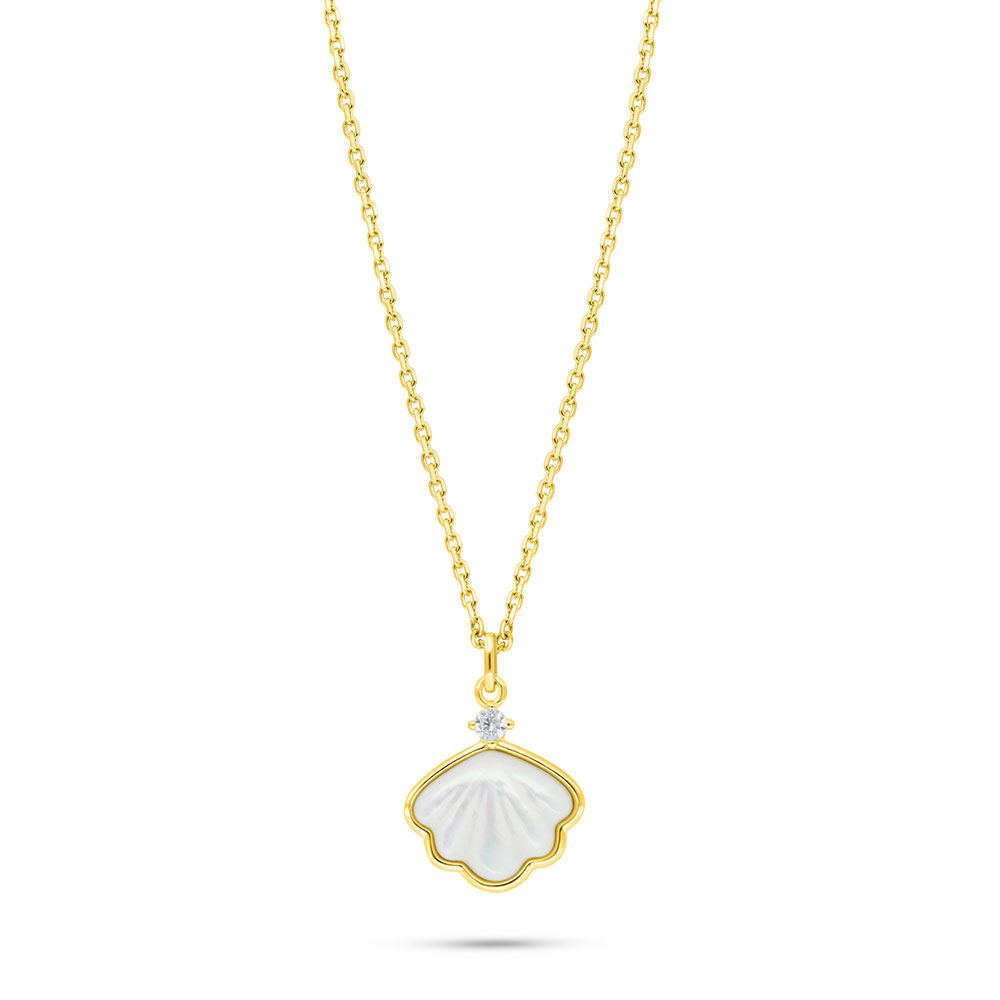 Sterling Silver 925 Necklace Golden Plated Embedded With White Shell And White Zircon