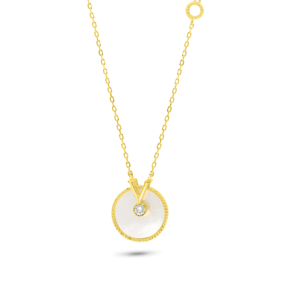 Sterling Silver 925 Necklace Golden Plated Embedded With White Shell And White Zircon