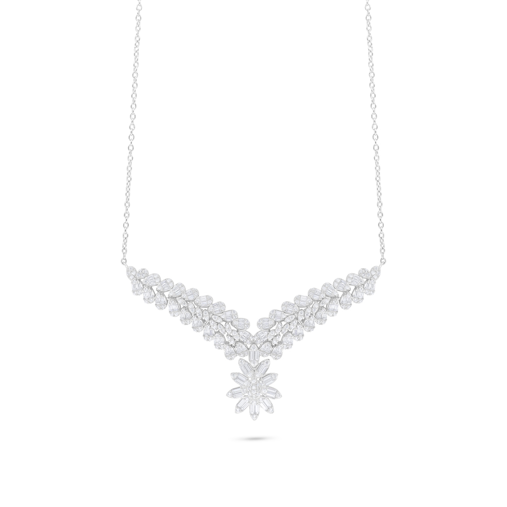 Sterling Silver 925 Necklace Rhodium Plated Embedded With White Zircon