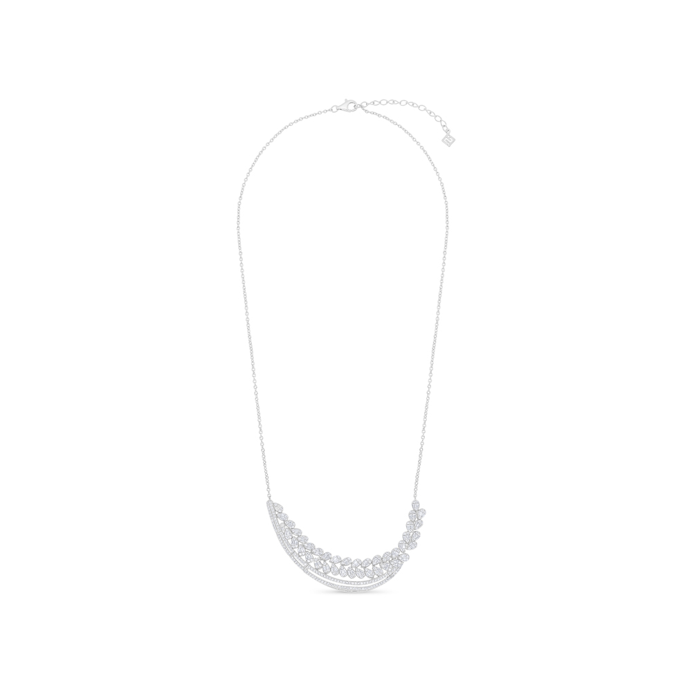 Sterling Silver 925 Necklace Rhodium Plated Embedded With White Zircon