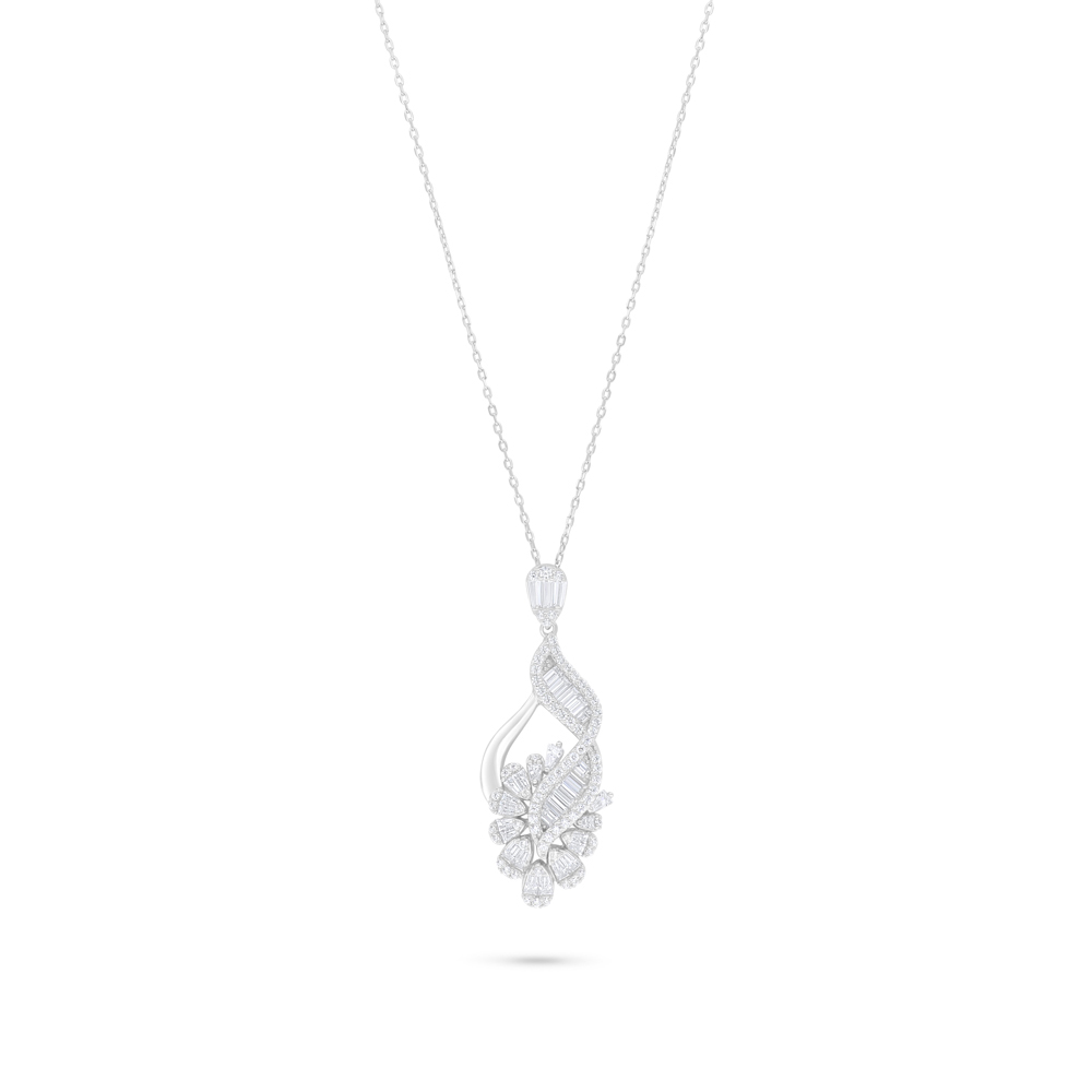 Sterling Silver 925 Necklace Rhodium Plated Embedded With White Zircon