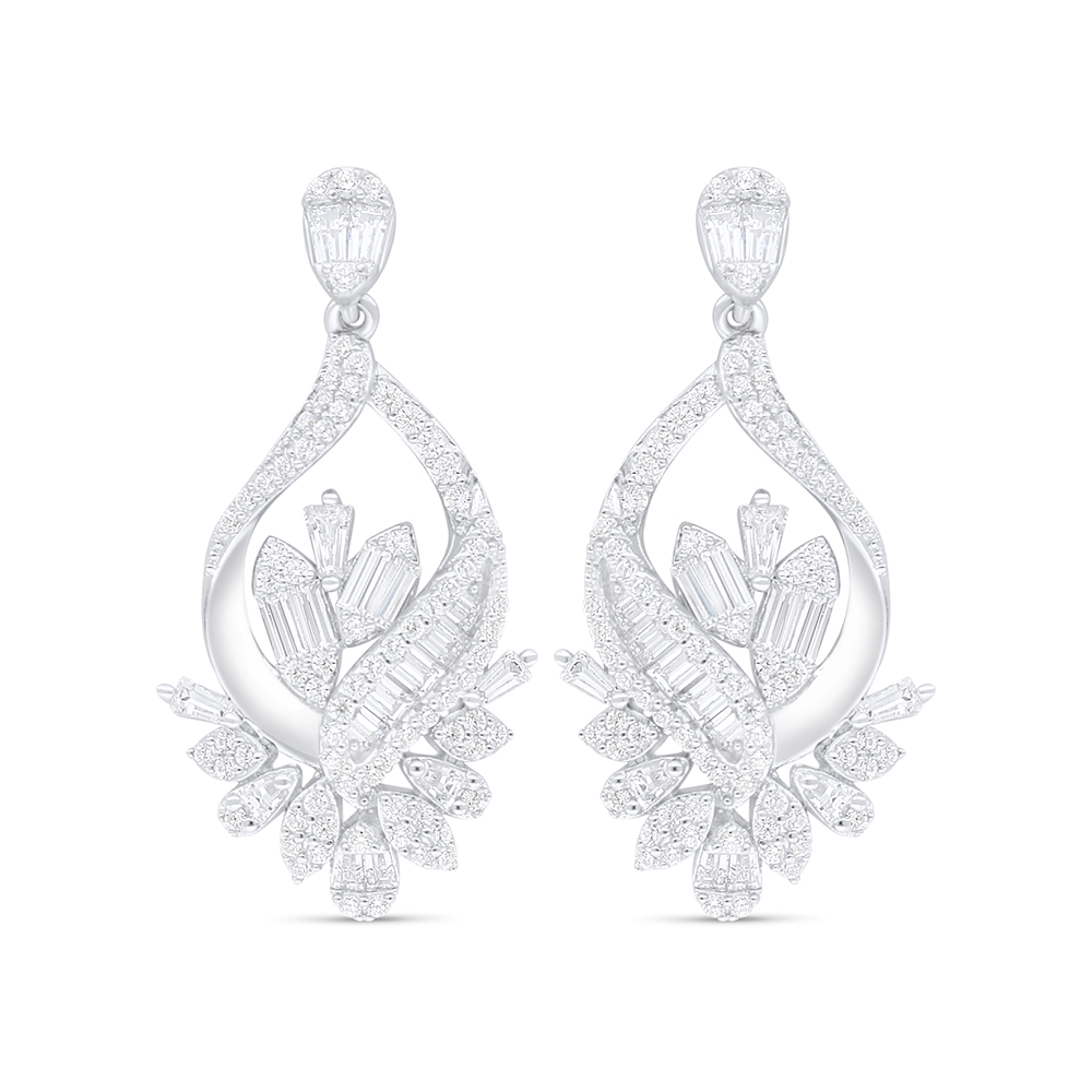 Sterling Silver 925 Earring Rhodium Plated Embedded With White Zircon
