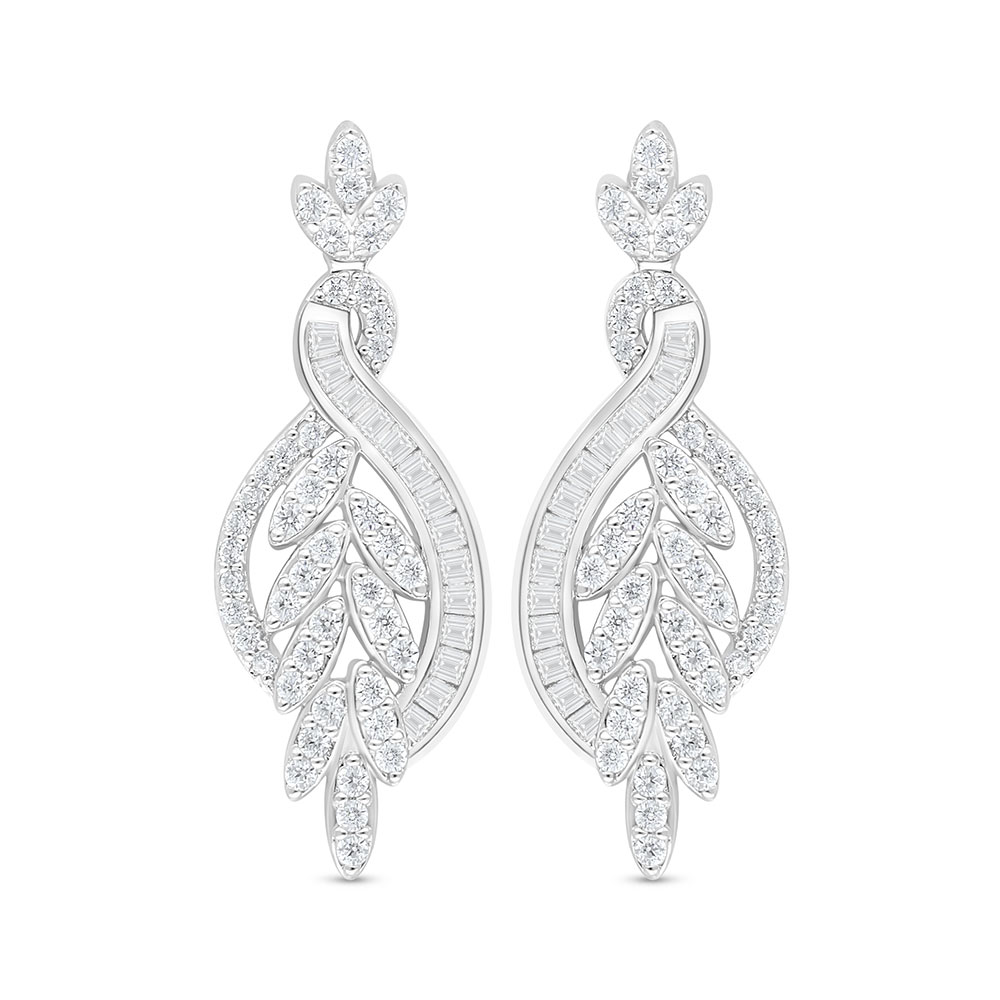 Sterling Silver 925 Earring Rhodium Plated Embedded With White Zircon