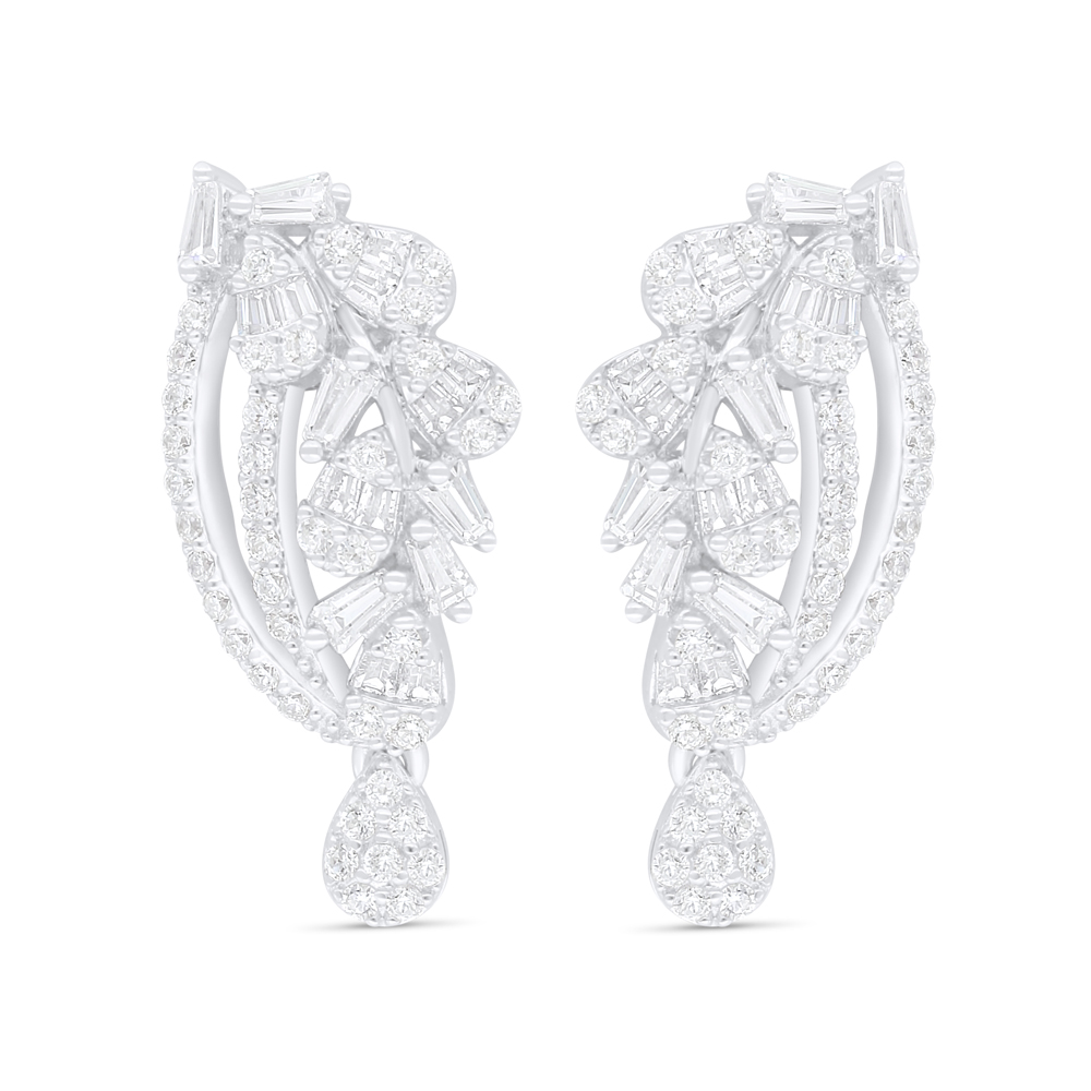 Sterling Silver 925 Earring Rhodium Plated Embedded With White Zircon