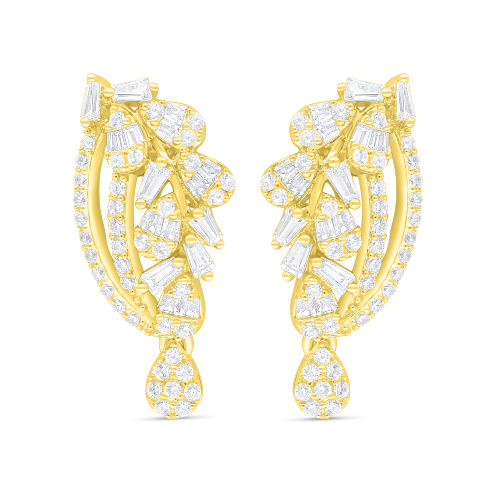 Sterling Silver 925 Earring Golden Plated Embedded With White Zircon