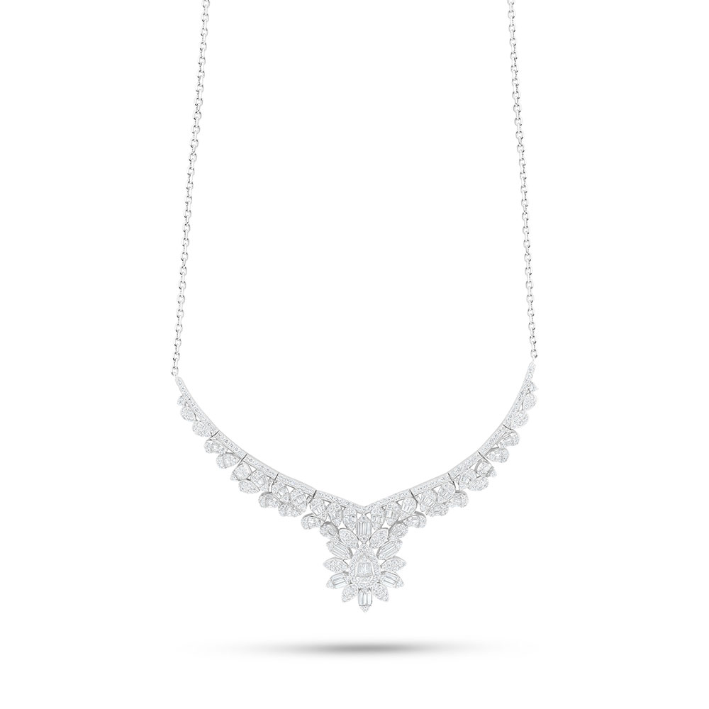 Sterling Silver 925 Necklace Rhodium Plated Embedded With White Zircon