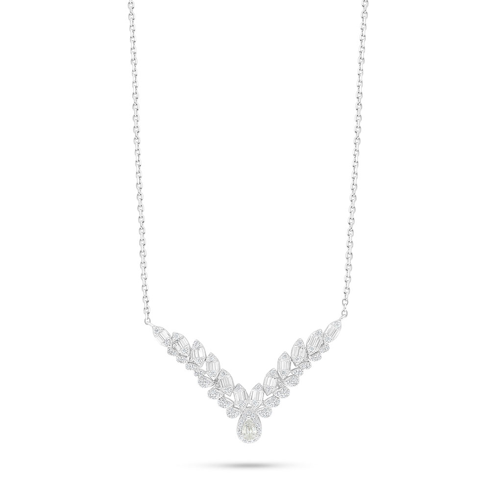 Sterling Silver 925 Necklace Rhodium Plated Embedded With White Zircon