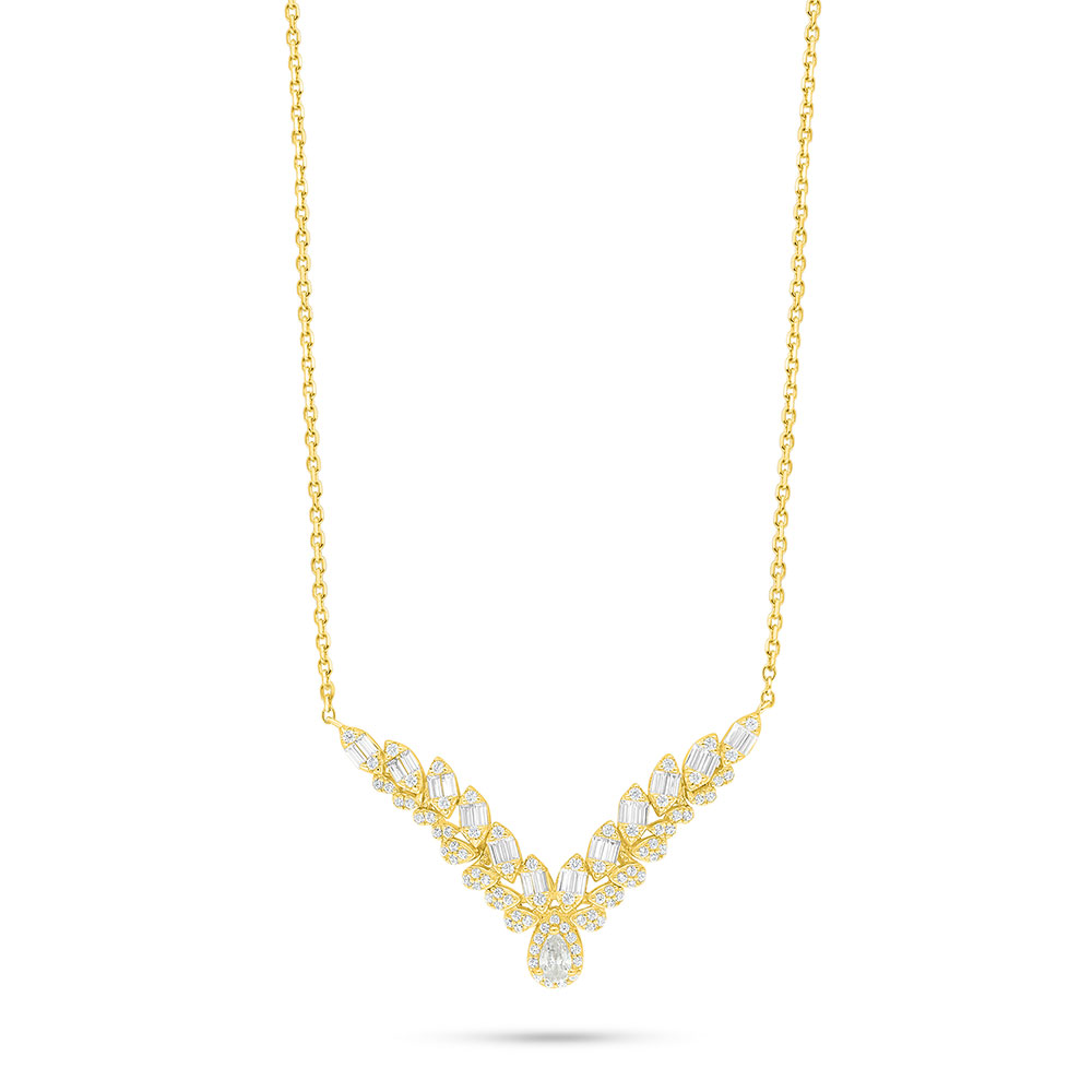 Sterling Silver 925 Necklace Golden Plated Embedded With White Zircon