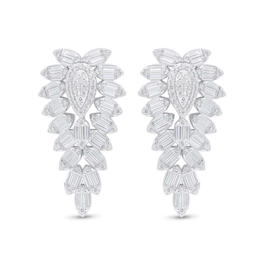 Sterling Silver 925 Earring Rhodium Plated Embedded With White Zircon