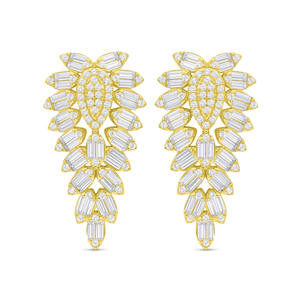 Sterling Silver 925 Earring Golden Plated Embedded With White Zircon