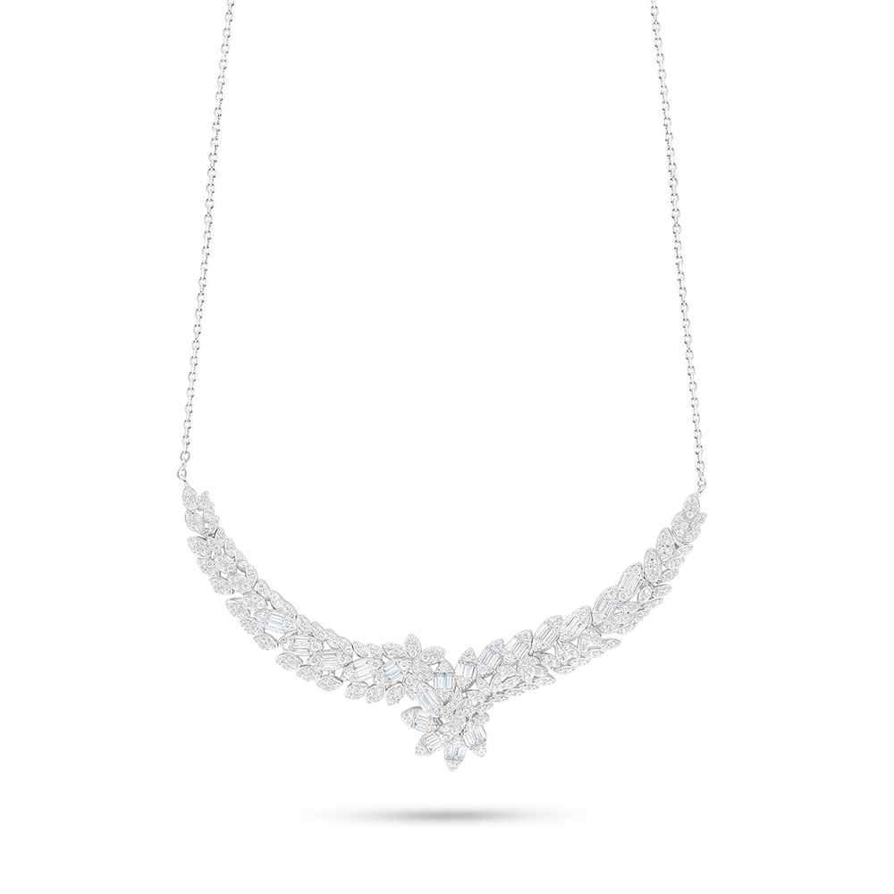 Sterling Silver 925 Necklace Rhodium Plated Embedded With White Zircon