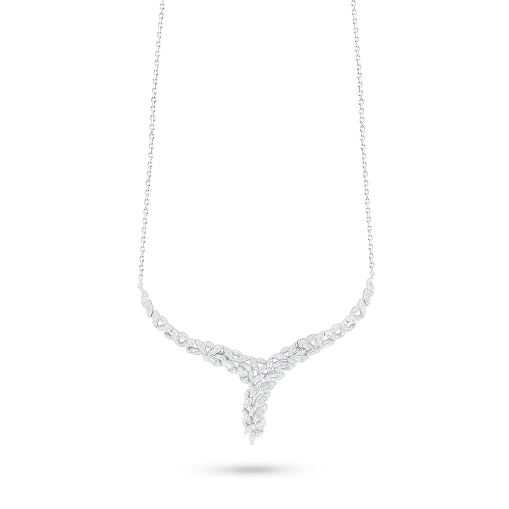 Sterling Silver 925 Necklace Rhodium Plated Embedded With White Zircon