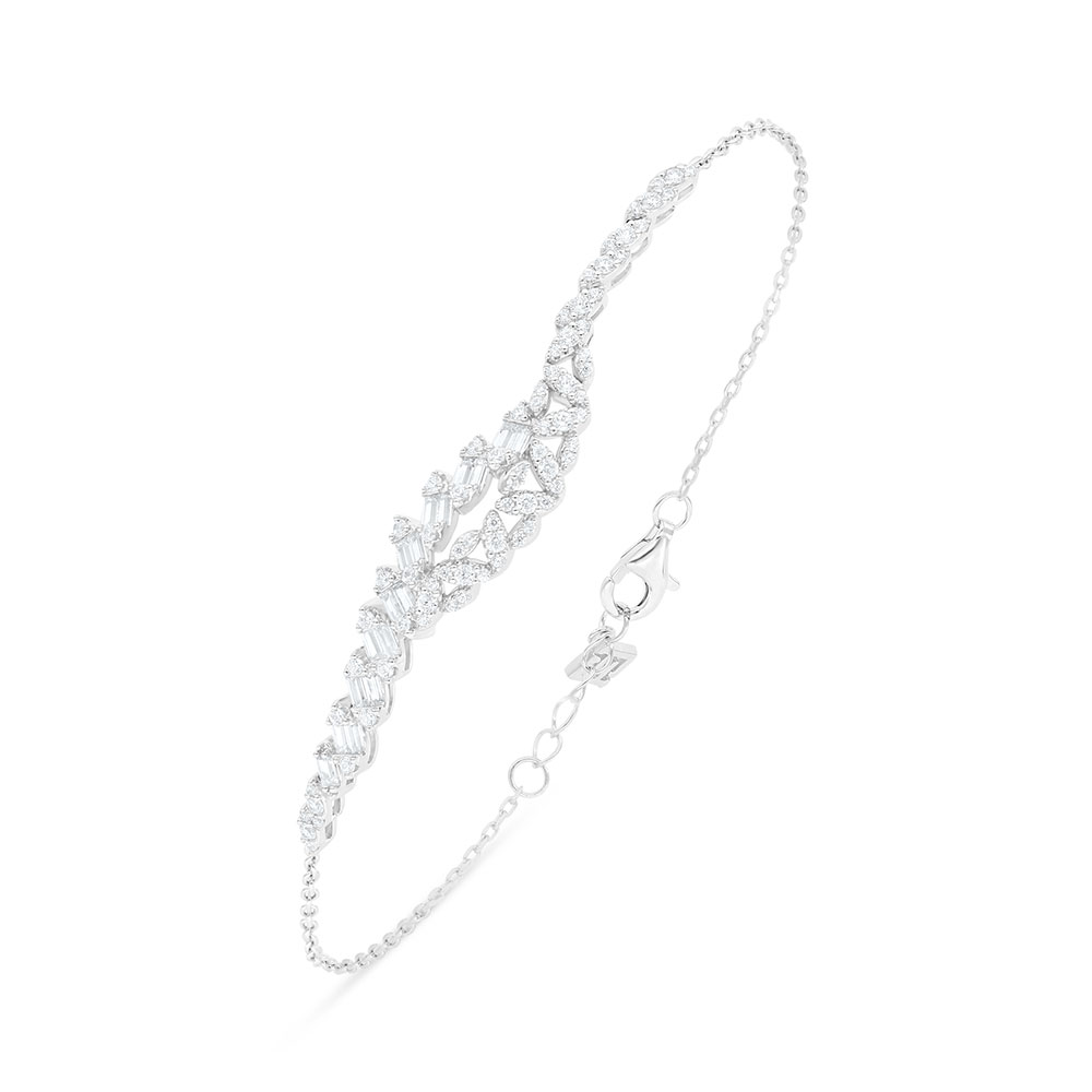 Sterling Silver 925 Bracelet Rhodium Plated Embedded With White Zircon