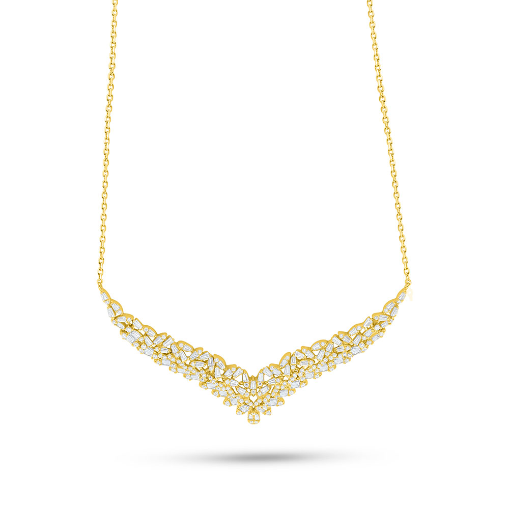 Sterling Silver 925 Necklace Golden Plated Embedded With White Zircon