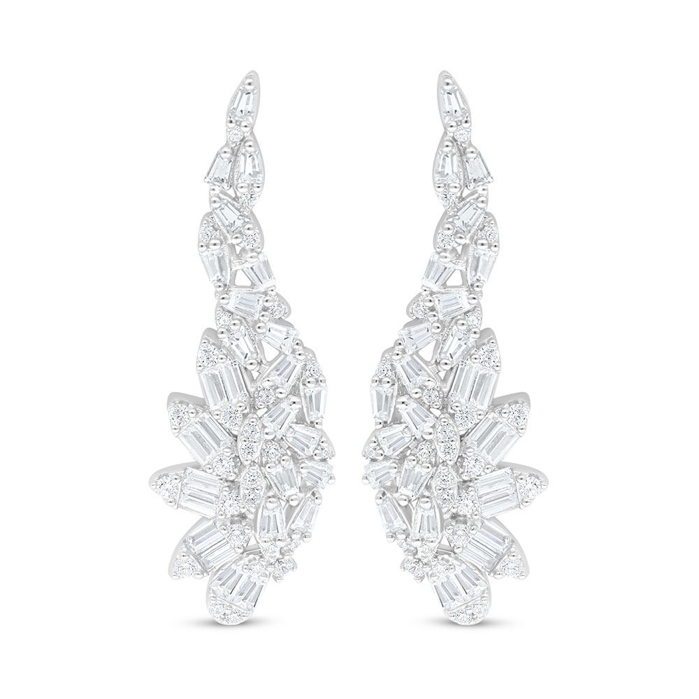 Sterling Silver 925 Earring Rhodium Plated Embedded With White Zircon