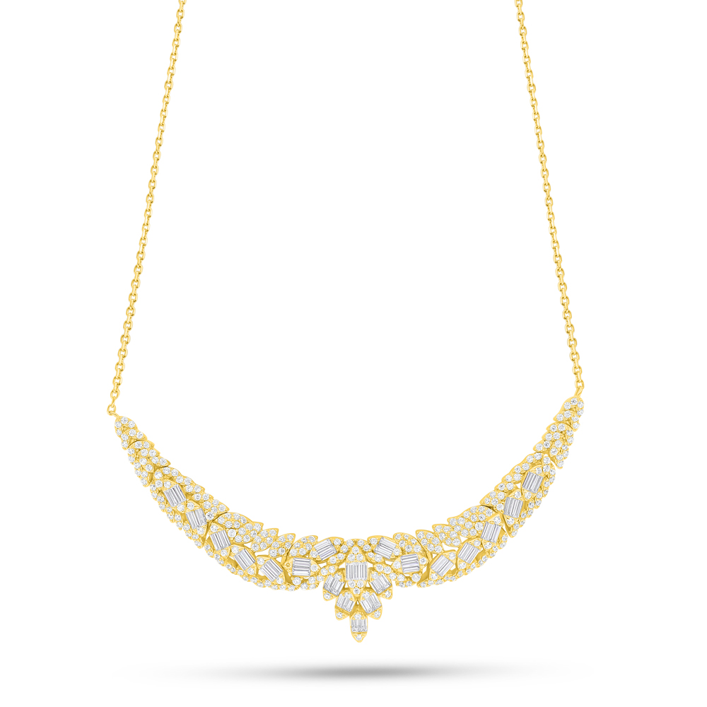 Sterling Silver 925 Necklace Golden Plated Embedded With White Zircon