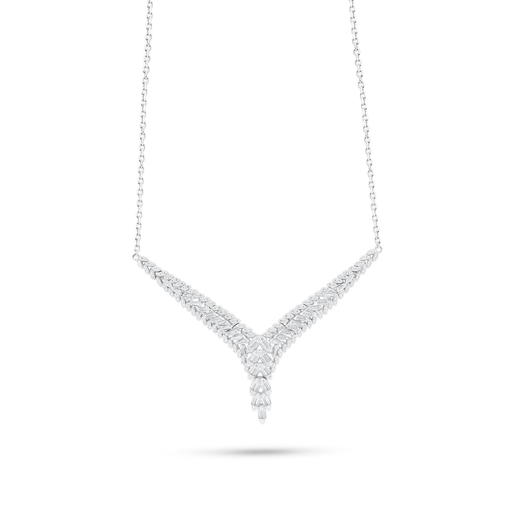 Sterling Silver 925 Necklace Rhodium Plated Embedded With White Zircon