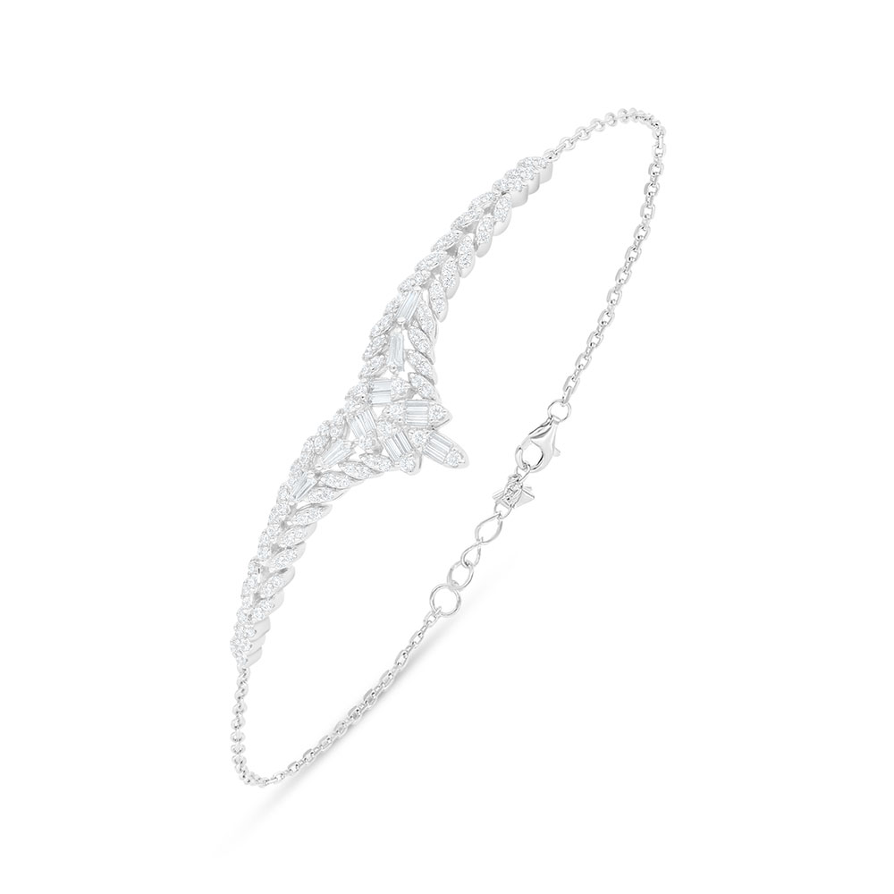 Sterling Silver 925 Bracelet Rhodium Plated Embedded With White Zircon