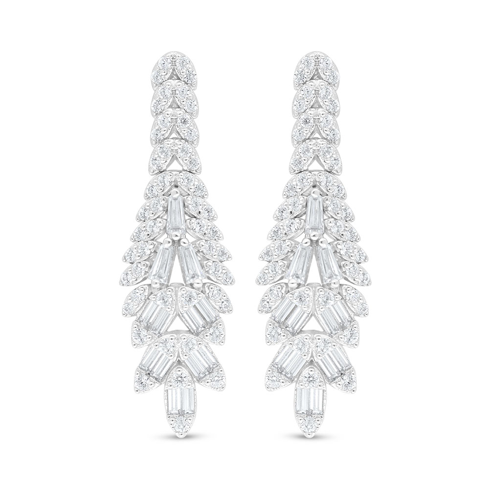 Sterling Silver 925 Earring Rhodium Plated Embedded With White Zircon