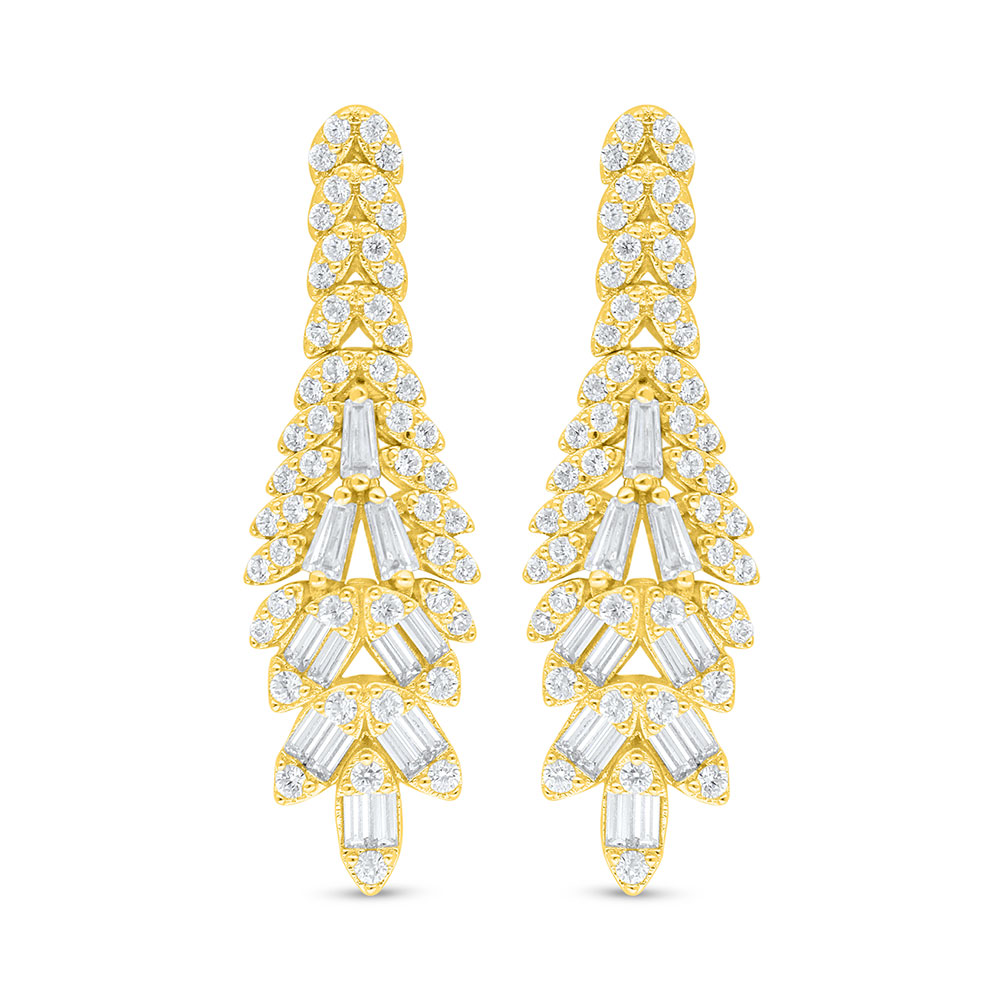 Sterling Silver 925 Earring Golden Plated Embedded With White Zircon