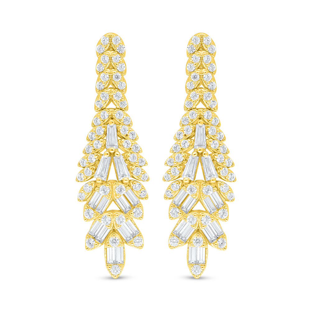 Sterling Silver 925 Earring Golden Plated Embedded With White Zircon