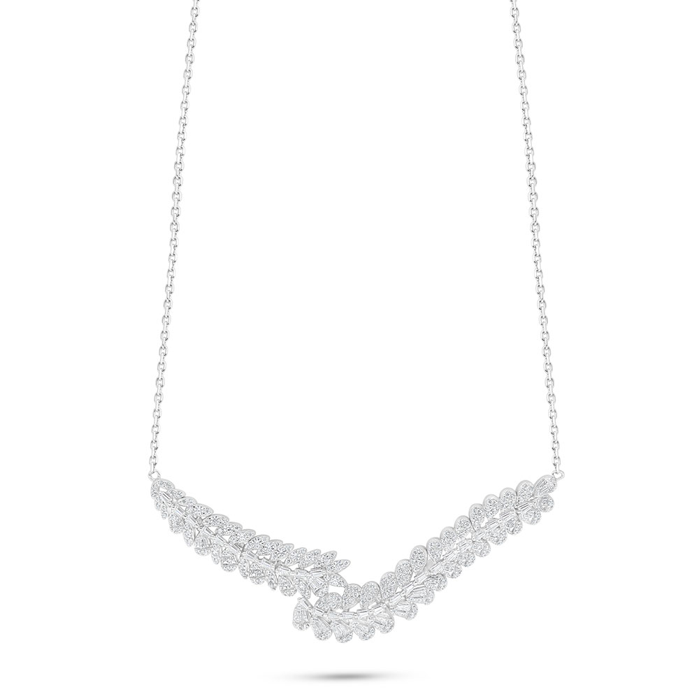 Sterling Silver 925 Necklace Rhodium Plated Embedded With White Zircon