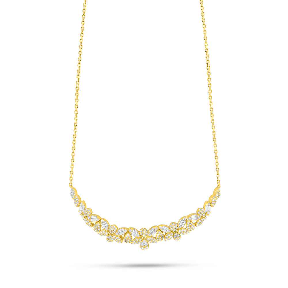 Sterling Silver 925 Necklace Golden Plated Embedded With White Zircon