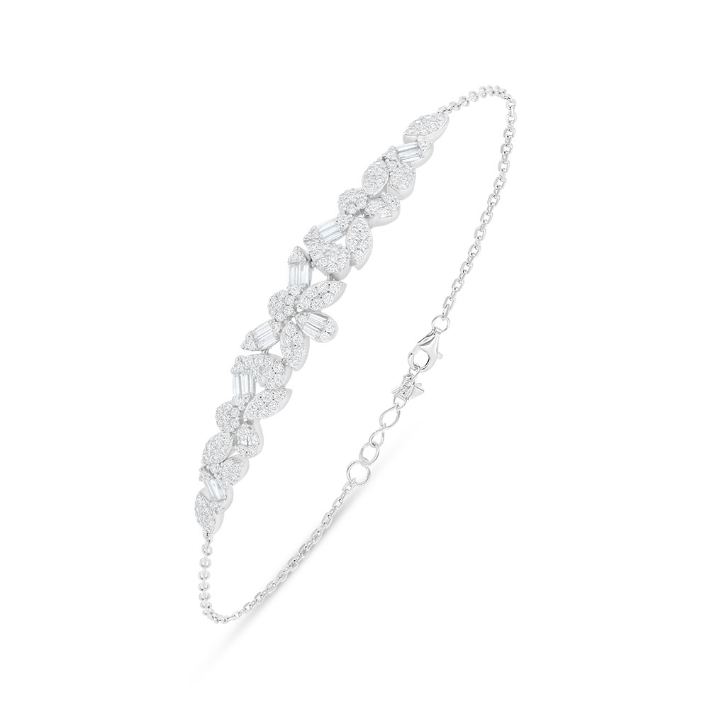 Sterling Silver 925 Bracelet Rhodium Plated Embedded With White Zircon