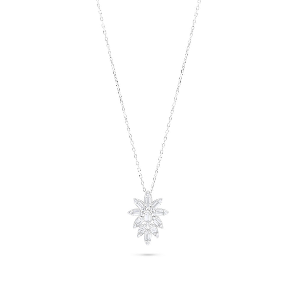 Sterling Silver 925 Necklace Rhodium Plated Embedded With White Zircon