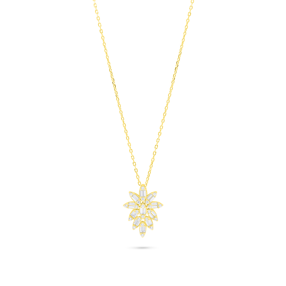 Sterling Silver 925 Necklace Golden Plated Embedded With White Zircon