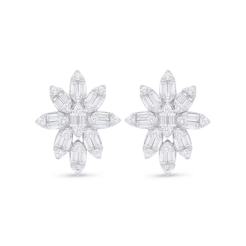 Sterling Silver 925 Earring Rhodium Plated Embedded With White Zircon