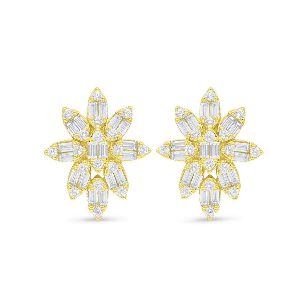 Sterling Silver 925 Earring Golden Plated Embedded With White Zircon