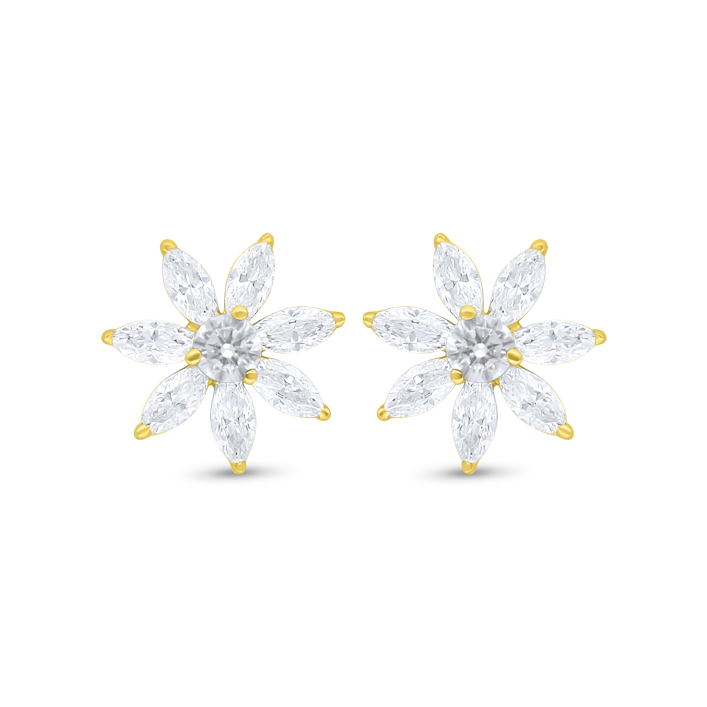 Sterling Silver 925 Earring Golden Plated Embedded With White Zircon