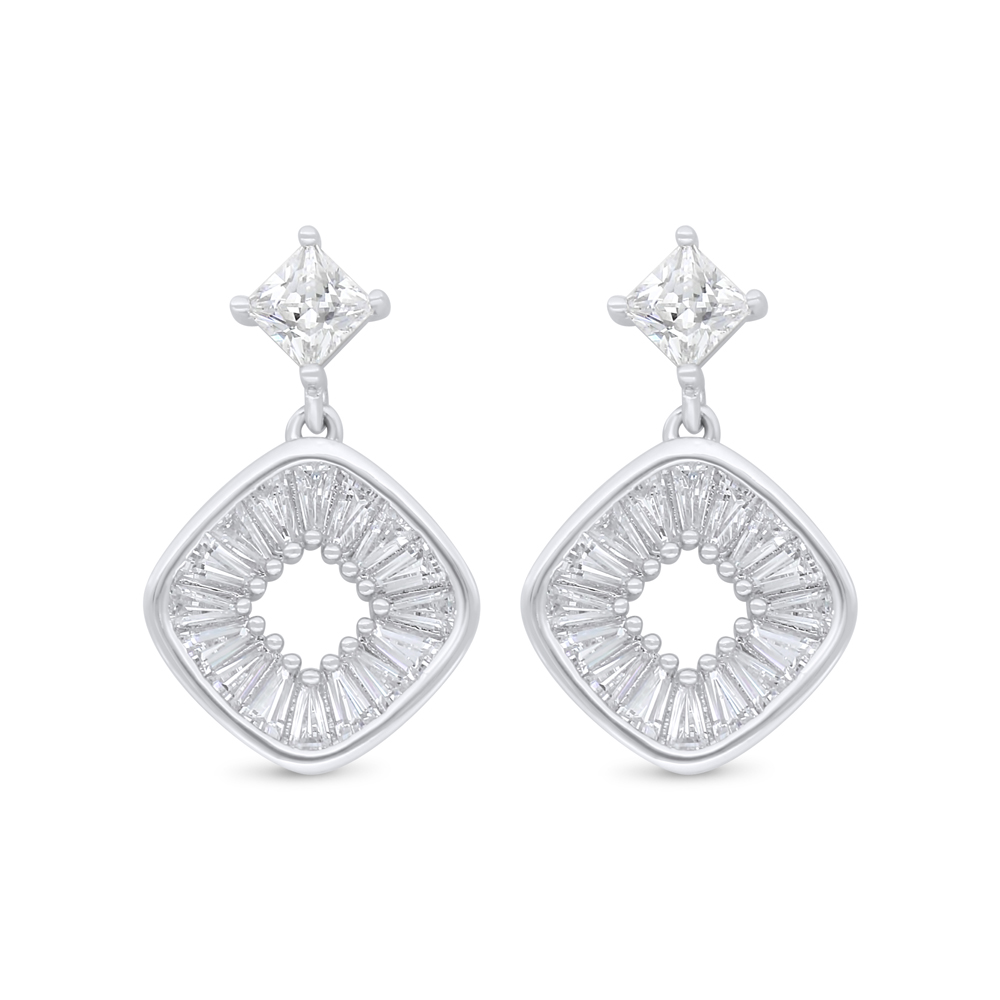 Sterling Silver 925 Earring Rhodium Plated Embedded With White Zircon