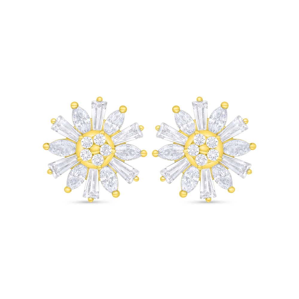 Sterling Silver 925 Earring Golden Plated Embedded With White Zircon