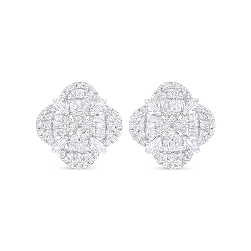 Sterling Silver 925 Earring Rhodium Plated Embedded With White Zircon