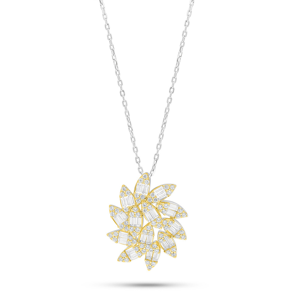 Sterling Silver 925 Necklace Rhodium And Golden Plated Embedded With White Zircon