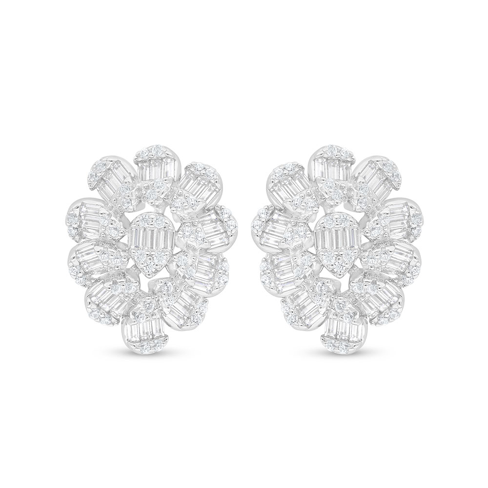 Sterling Silver 925 Earring Rhodium Plated Embedded With White Zircon