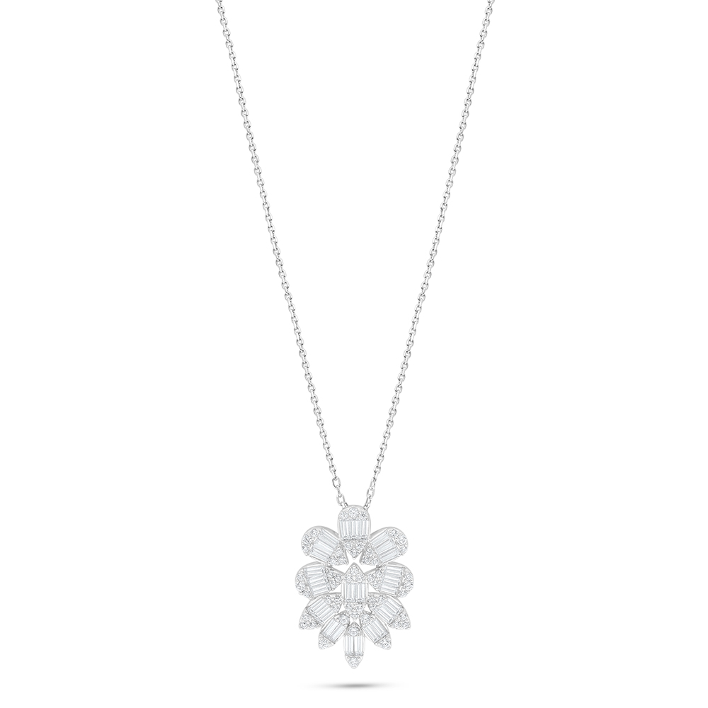 Sterling Silver 925 Necklace Rhodium Plated Embedded With White Zircon