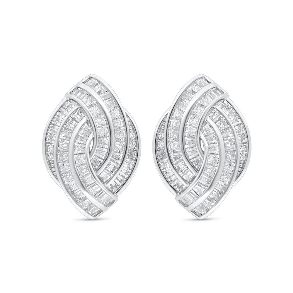 Sterling Silver 925 Earring Rhodium Plated Embedded With White Zircon