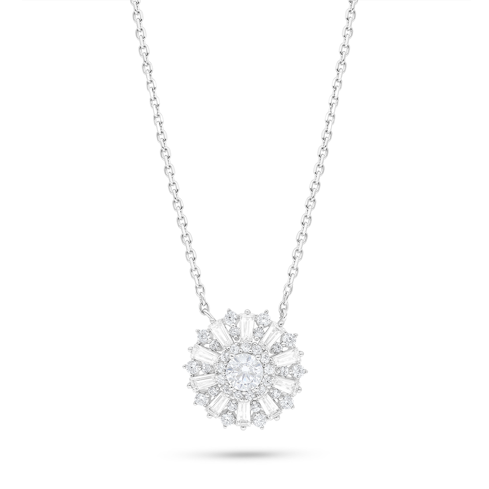 Sterling Silver 925 Necklace Rhodium Plated Embedded With White Zircon