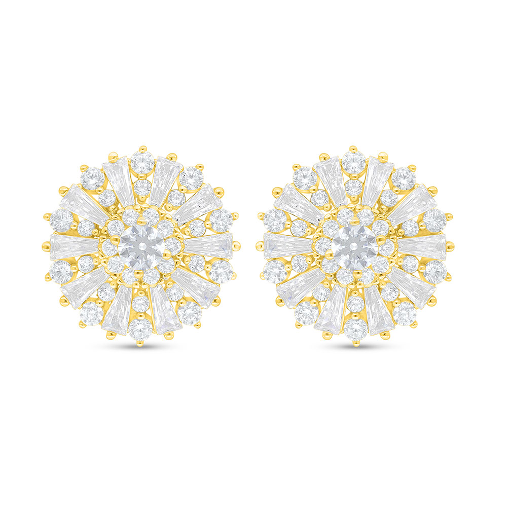 Sterling Silver 925 Earring Golden Plated Embedded With White Zircon