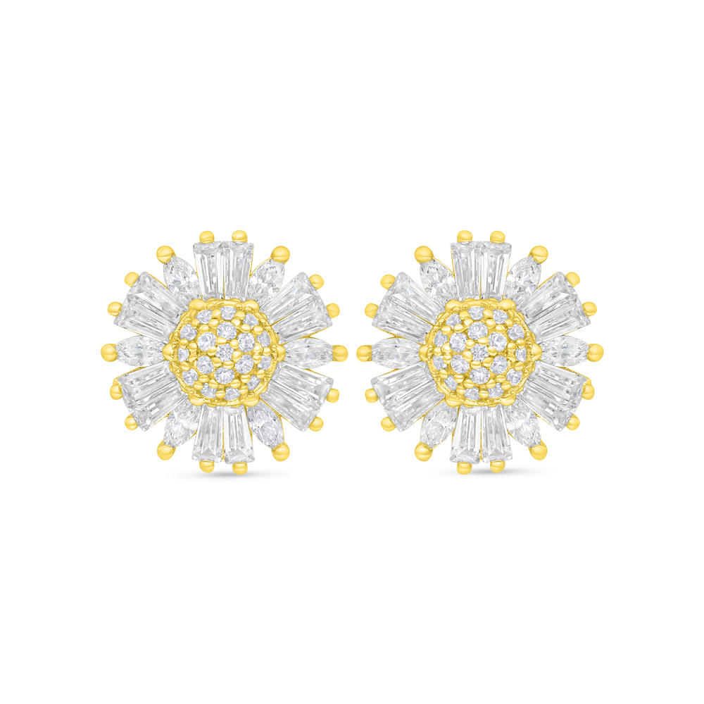 Sterling Silver 925 Earring Golden Plated Embedded With White Zircon