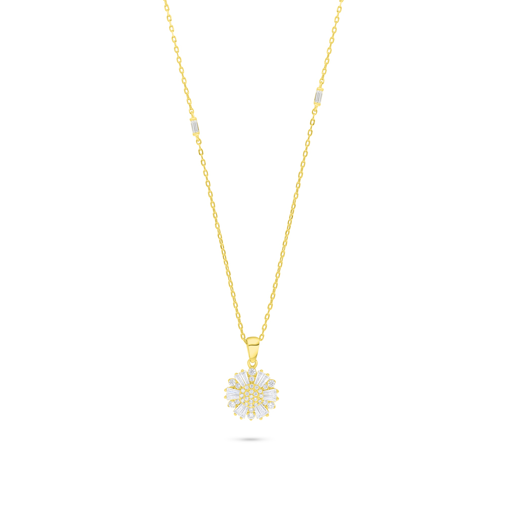 Sterling Silver 925 Necklace Golden Plated Embedded With White Zircon