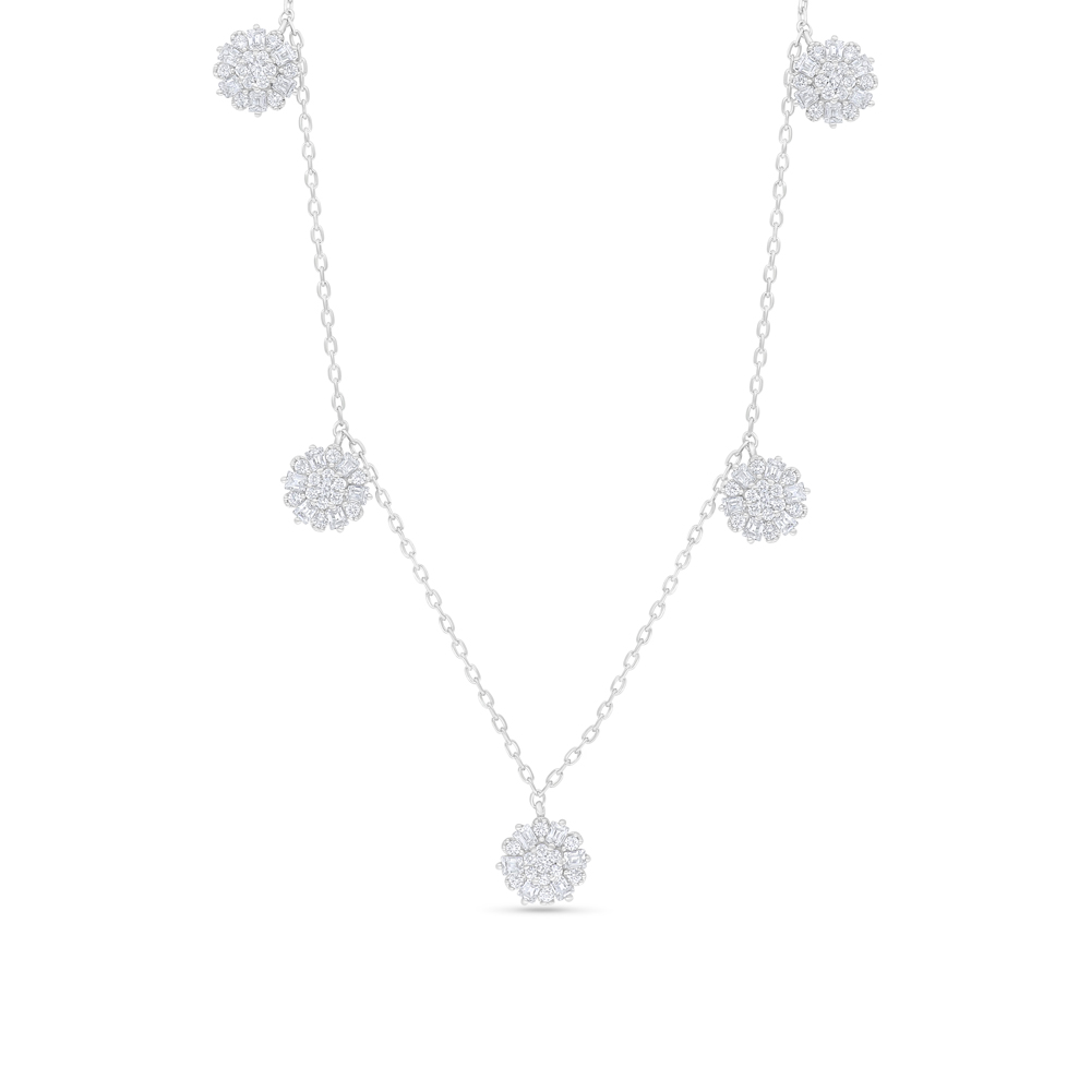 Sterling Silver 925 Necklace Rhodium Plated Embedded With White Zircon