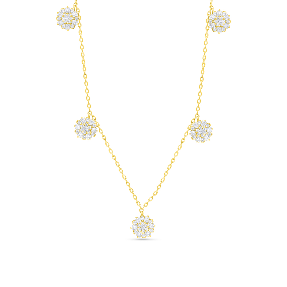 Sterling Silver 925 Necklace Golden Plated Embedded With White Zircon