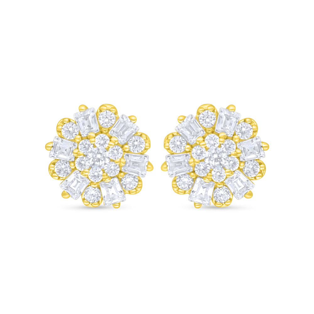 Sterling Silver 925 Earring Golden Plated Embedded With White Zircon