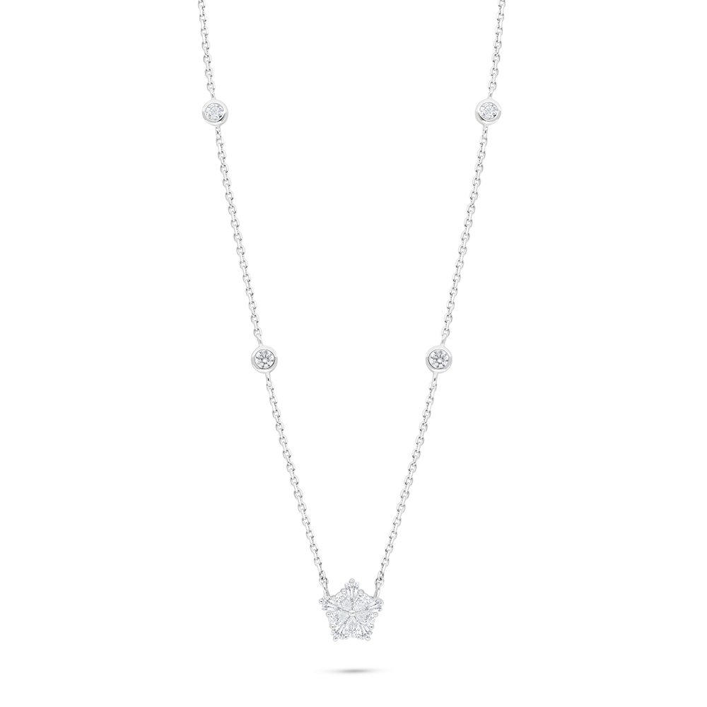 Sterling Silver 925 Necklace Rhodium Plated Embedded With White Zircon